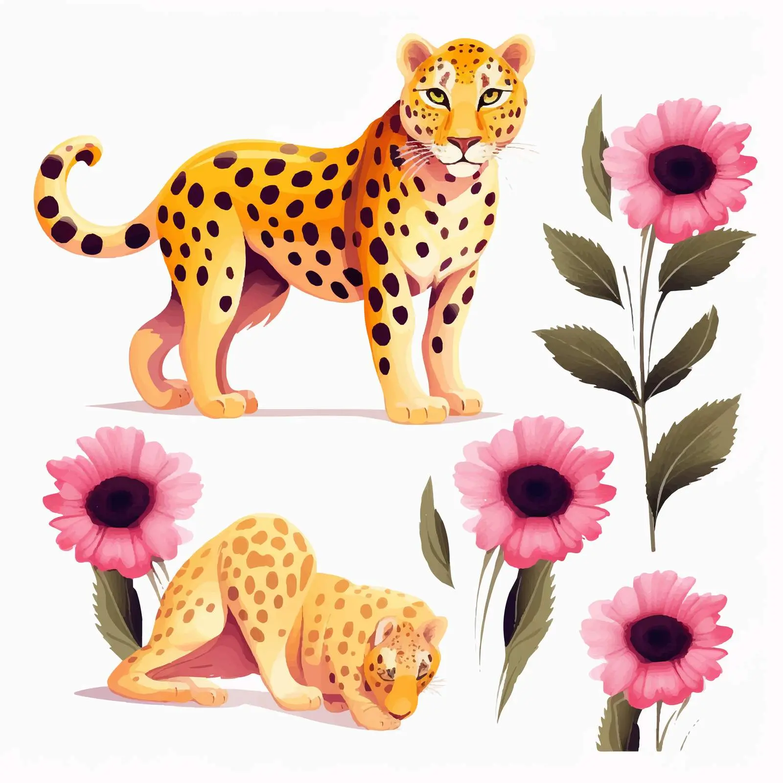Sunflower Sublimation with Pink Leopard Prints – free seamless patterns image from Dotvec