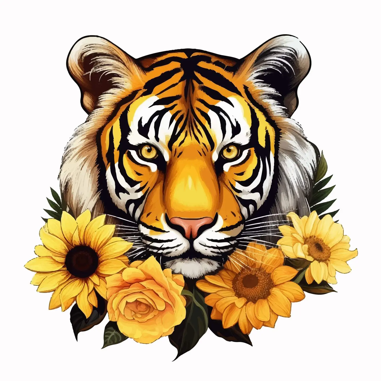 Sunflower Tiger Texture Clip Art on White Background — free download from Dotvec
