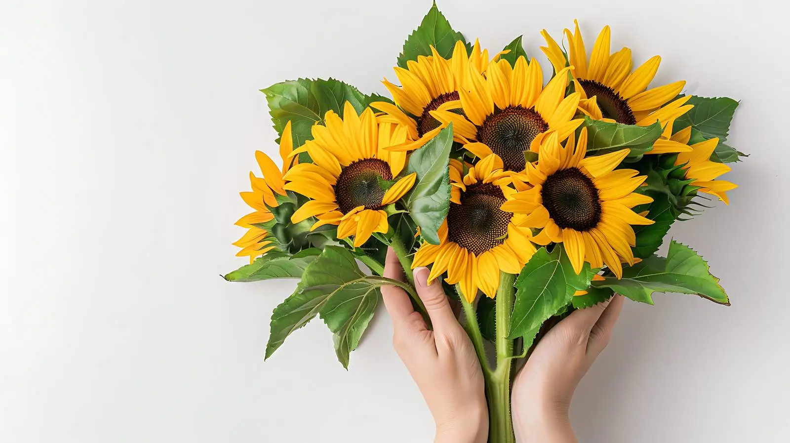 Sunflower Bouquet in Women's Hands - Flat Lay – free sunflowers image from Dotvec