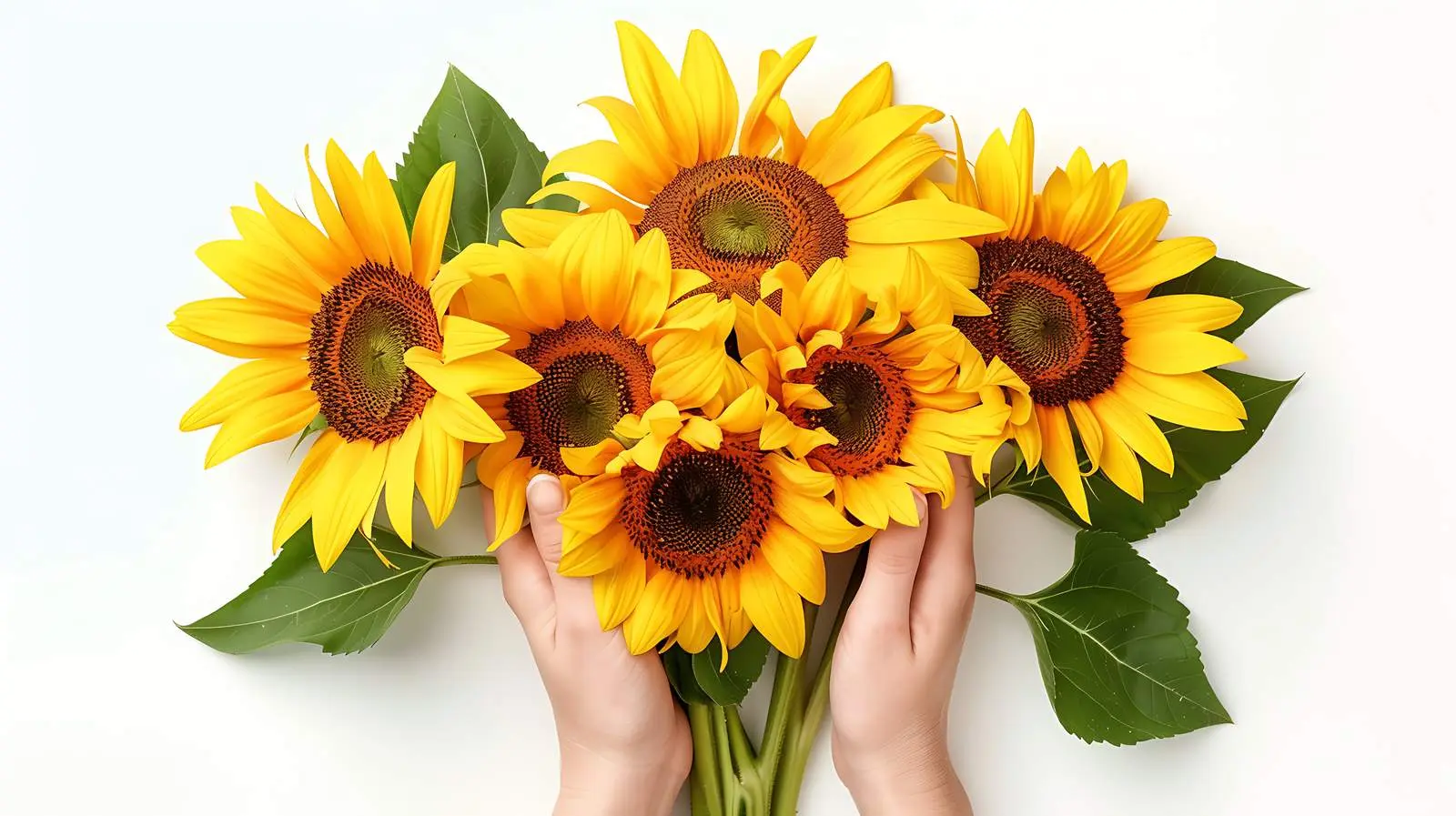 Sunflower Bouquet in Women's Hands Top View — free download from Dotvec