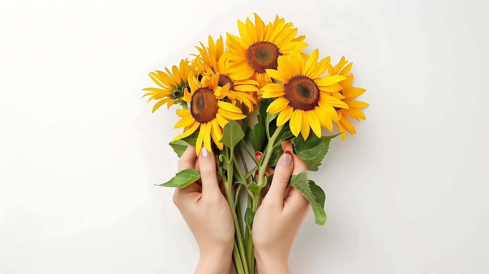 Sunflower Bouquet in Women's Hands - Top View — free download from Dotvec