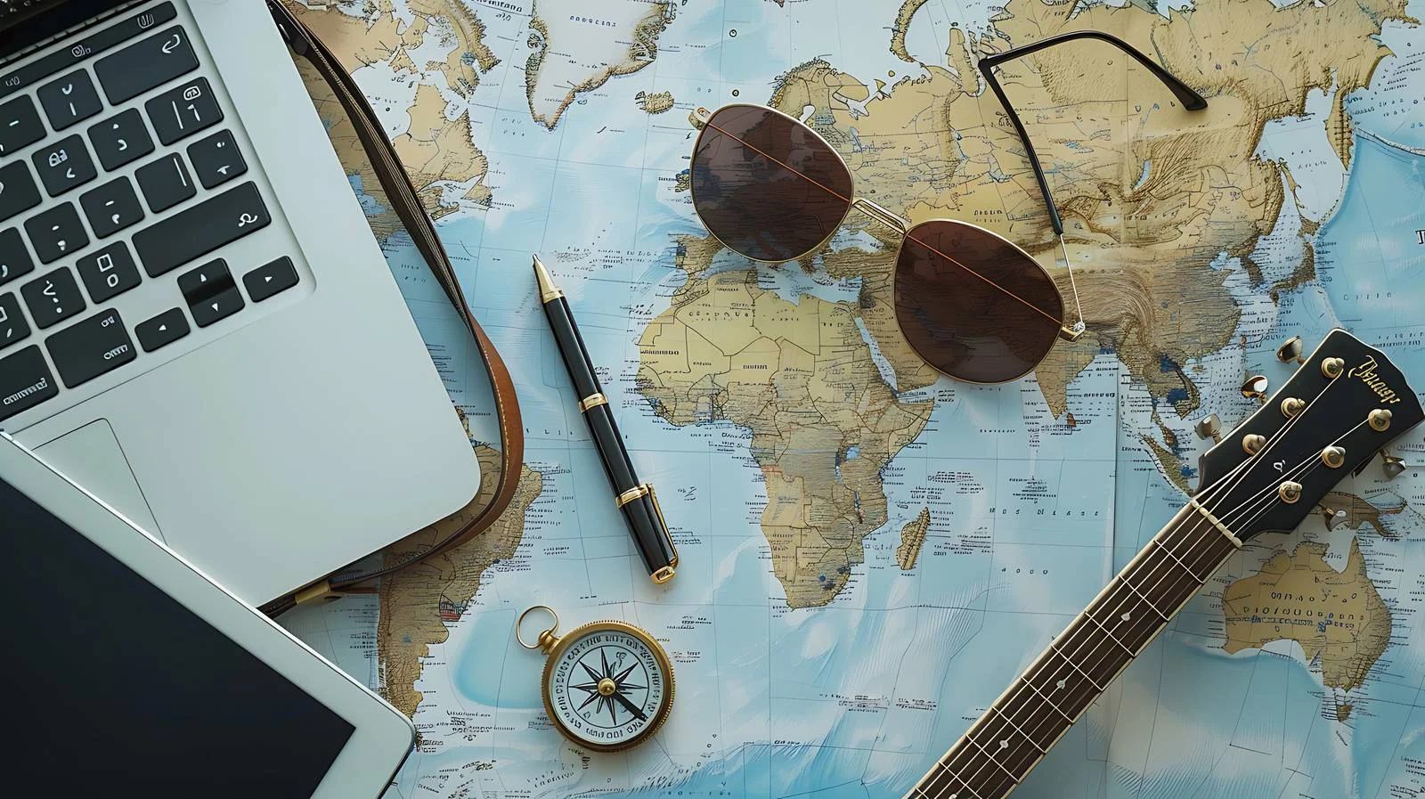 Traveler's sunglass and city map exploration — free download from Dotvec