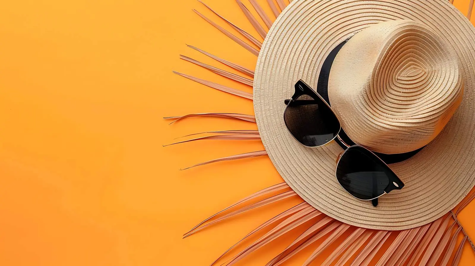Stylish Sunglasses and Panama Hat on Orange Background — free download from Dotvec