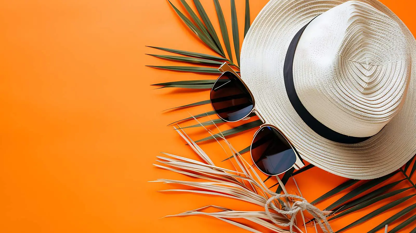 Sunglasses and Panama Hat on Tropical Background – free tropical palm leaf image from Dotvec