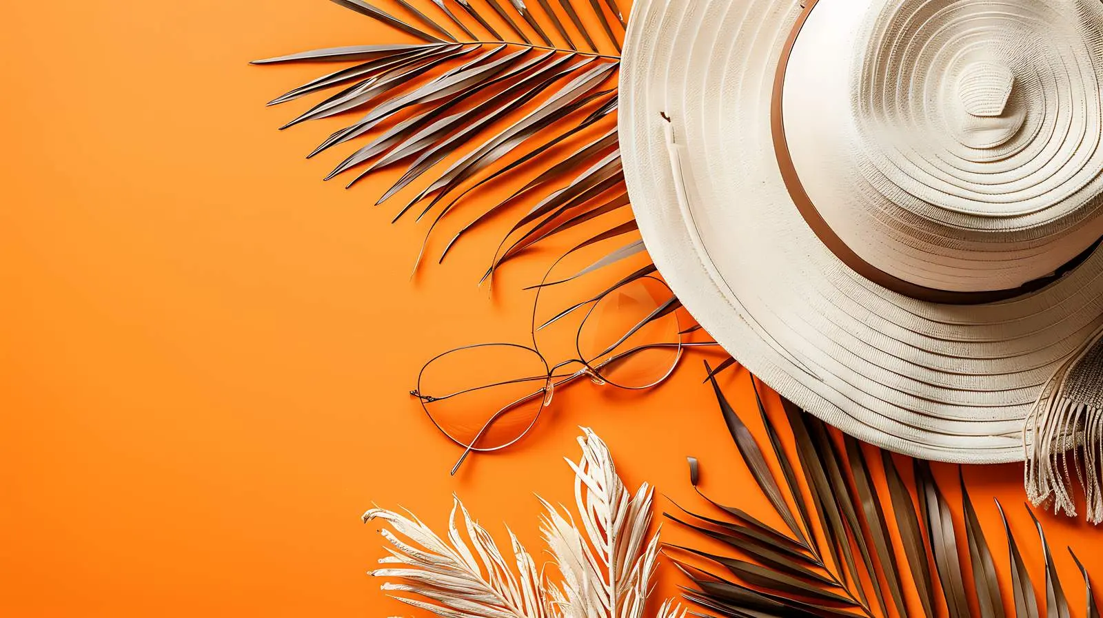 Sunglasses and Panama Hat on Tropical Background — free download from Dotvec