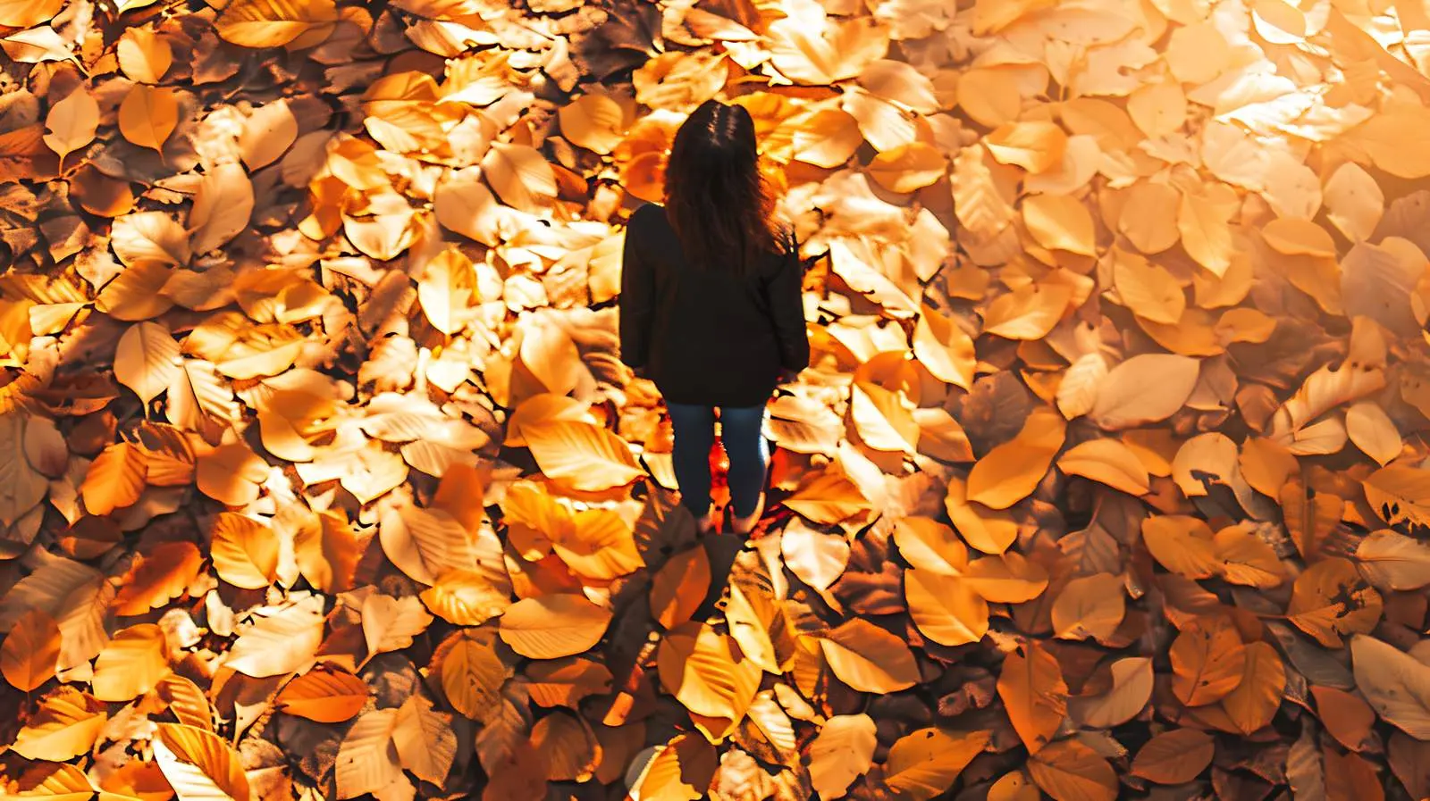 Silhouette of Woman Among Fallen Leaves — free download from Dotvec