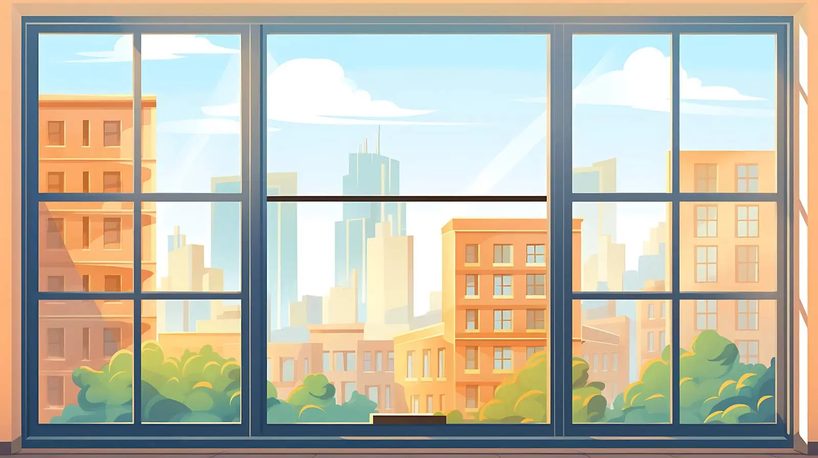 Cityscape View Through Sunny Window Frame — free download from Dotvec