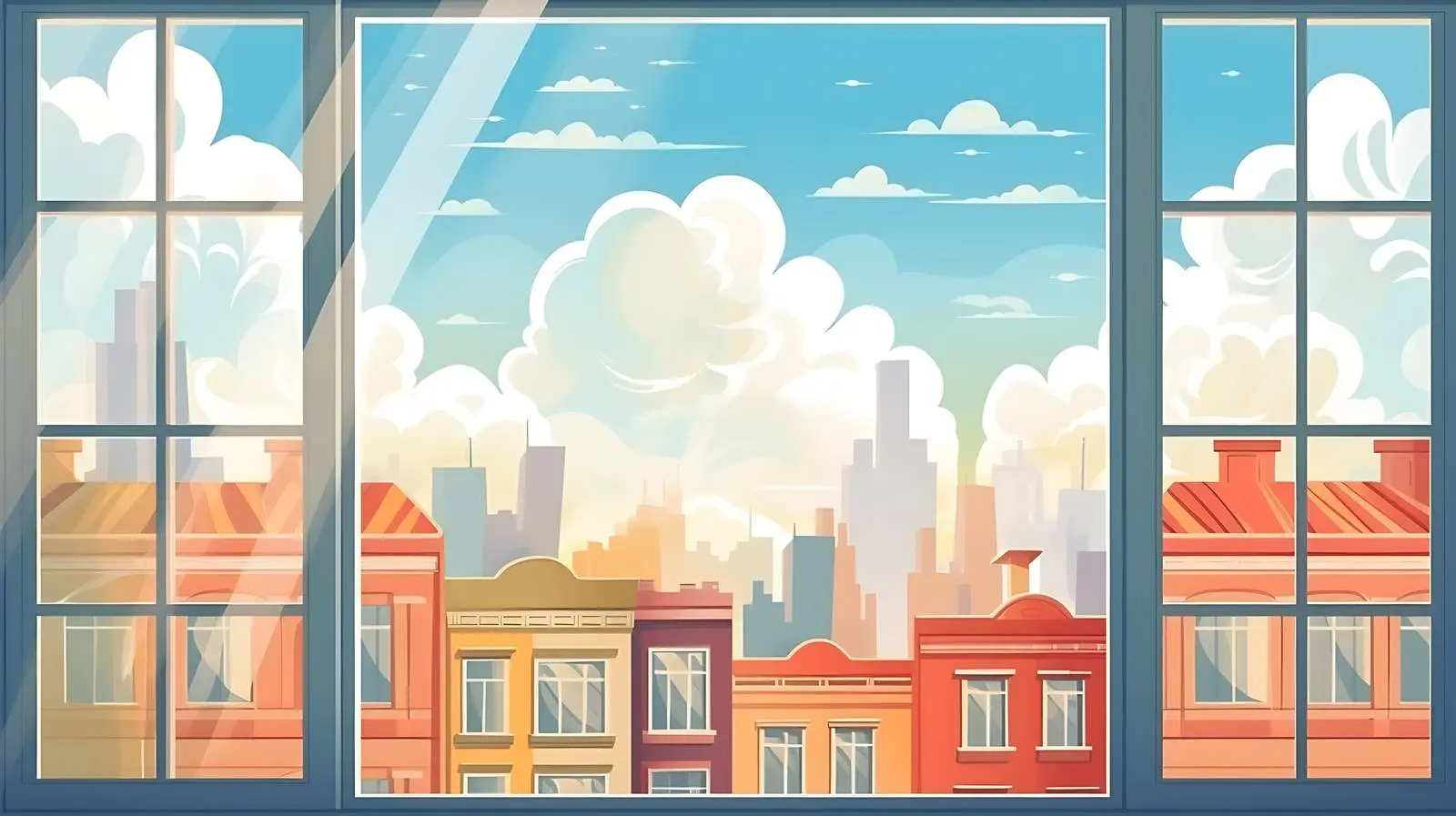 Urban City View Through Window Frame — free download from Dotvec