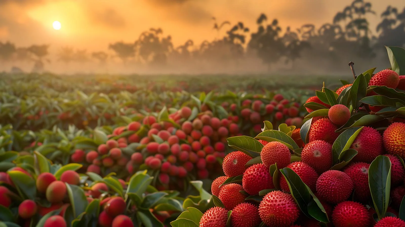 Vibrant Sunrise Over Maoming Litchi Plantation — free download from Dotvec