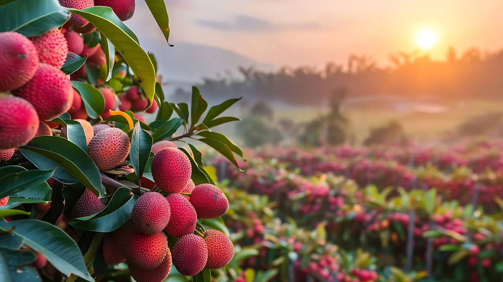 Scenic Sunrise in Maoming Litchi Fields — free download from Dotvec