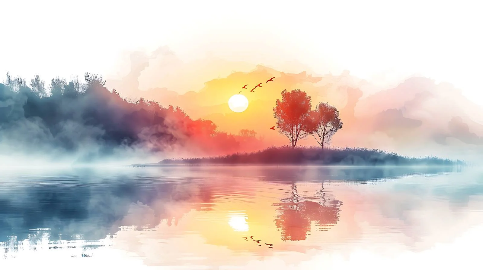 Serene Sunrise Over River on White Background — free download from Dotvec