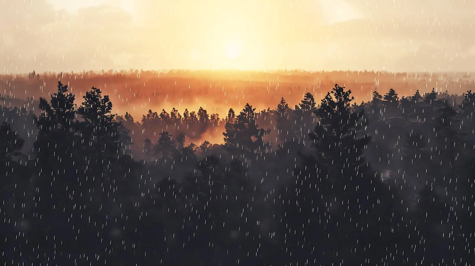 Dusk Rainfall in Countryside Forest — free download from Dotvec