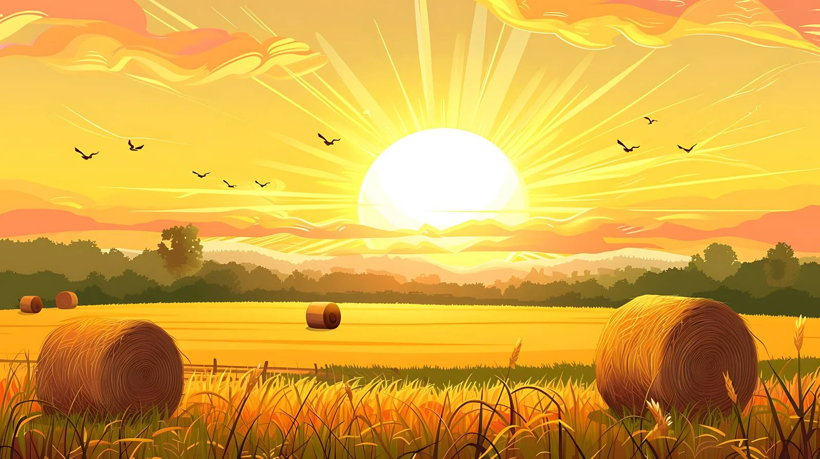 Serene Sunset Field Hay Bales Isolated – free hay bales image from Dotvec