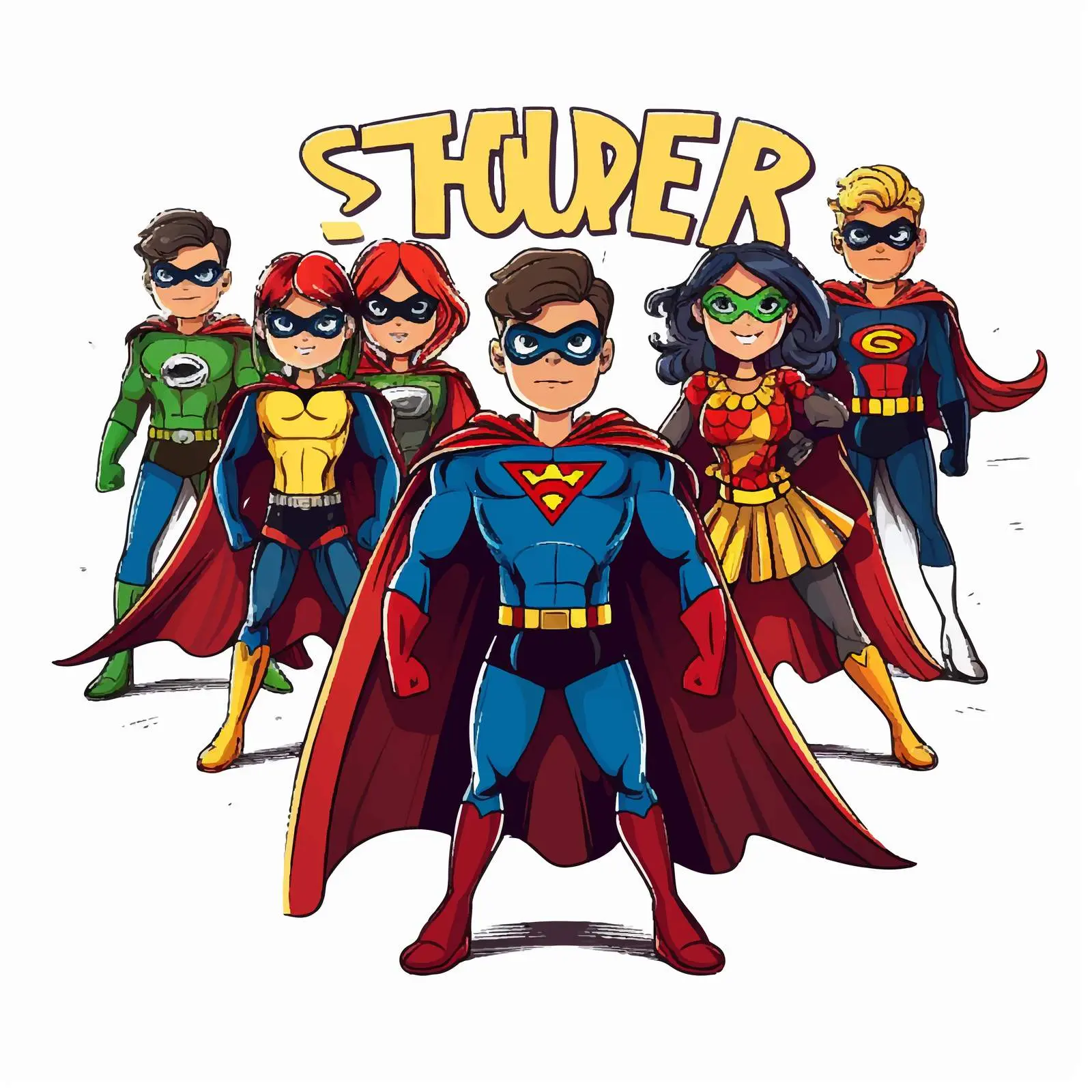 Cartoon Superheroes Theme with Text on White Background – free superheroes image from Dotvec