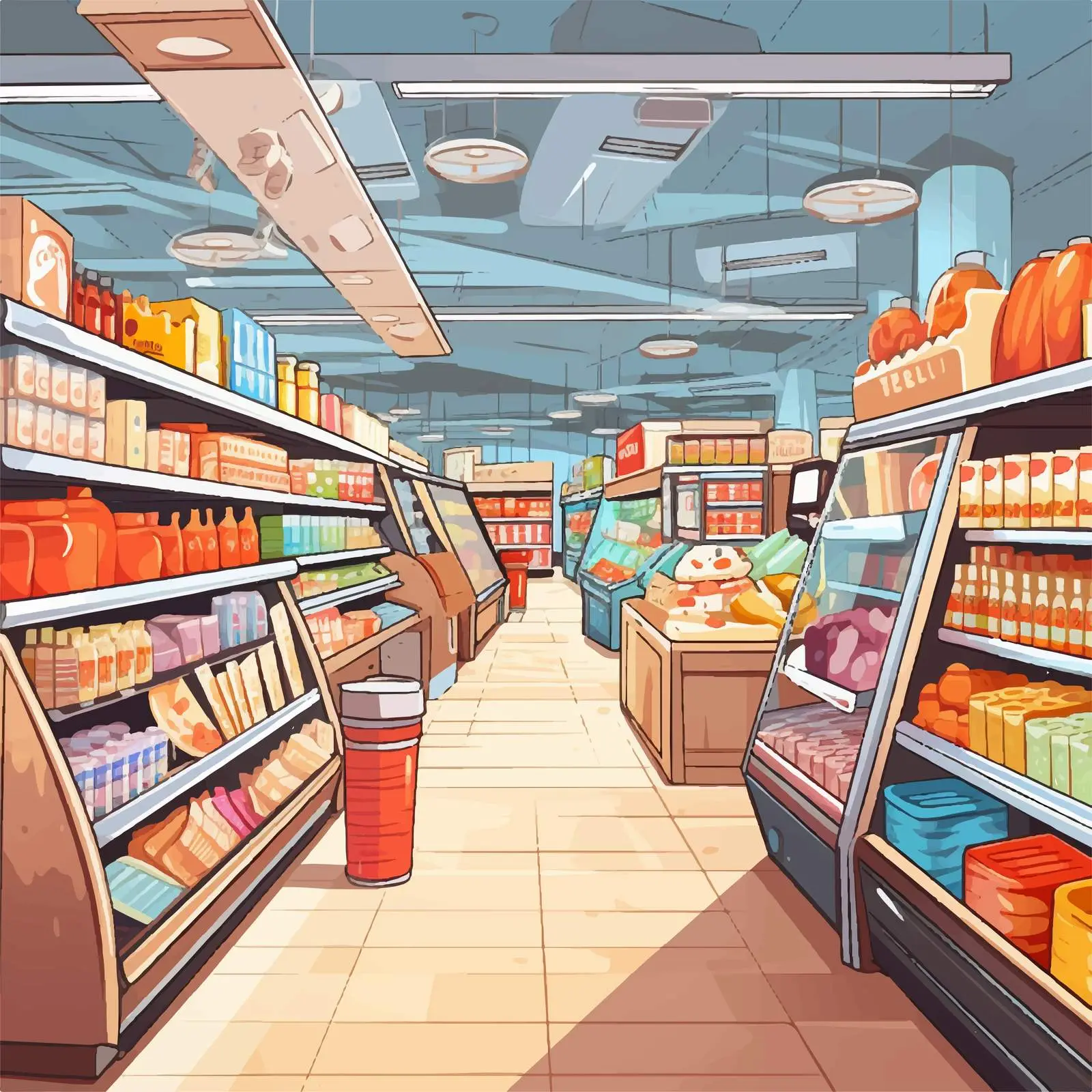 Colorful Hand-Drawn Supermarket Interior Illustration — free download from Dotvec
