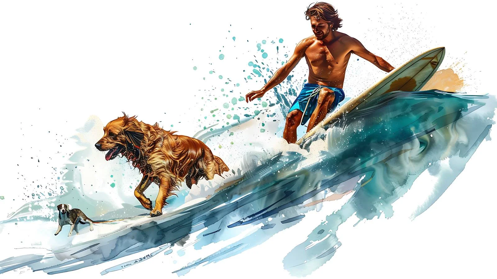 Surfer and Dog on Isolated Surfboard — free download from Dotvec