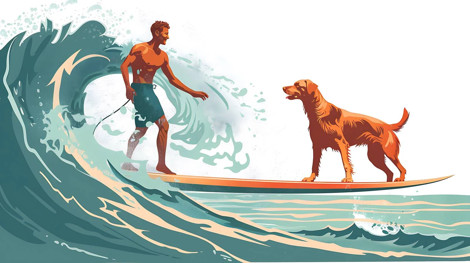 Surfer and Dog Balancing on Surfboard — free download from Dotvec