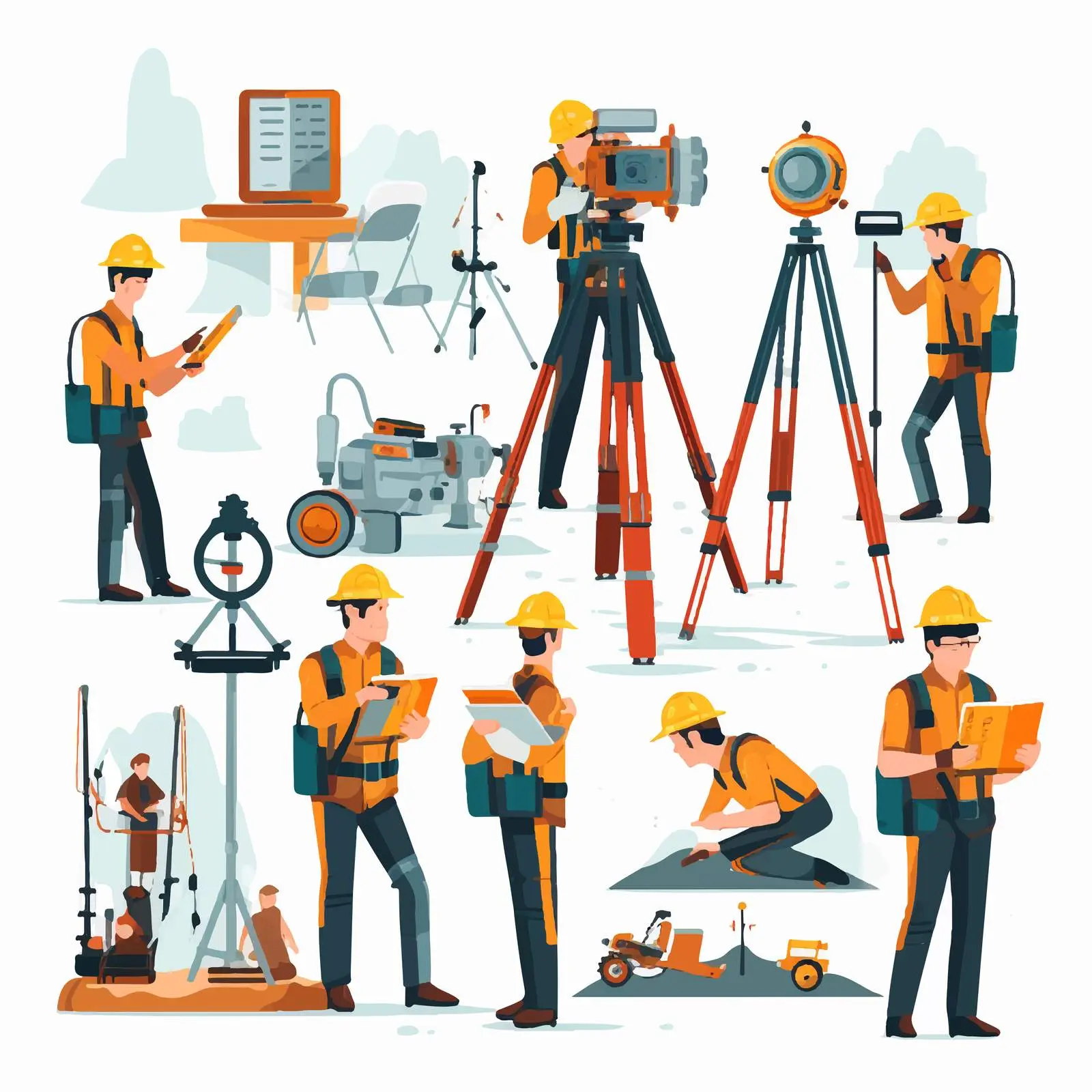 Surveyor Engineers with Geodetic Equipment Set — free download from Dotvec