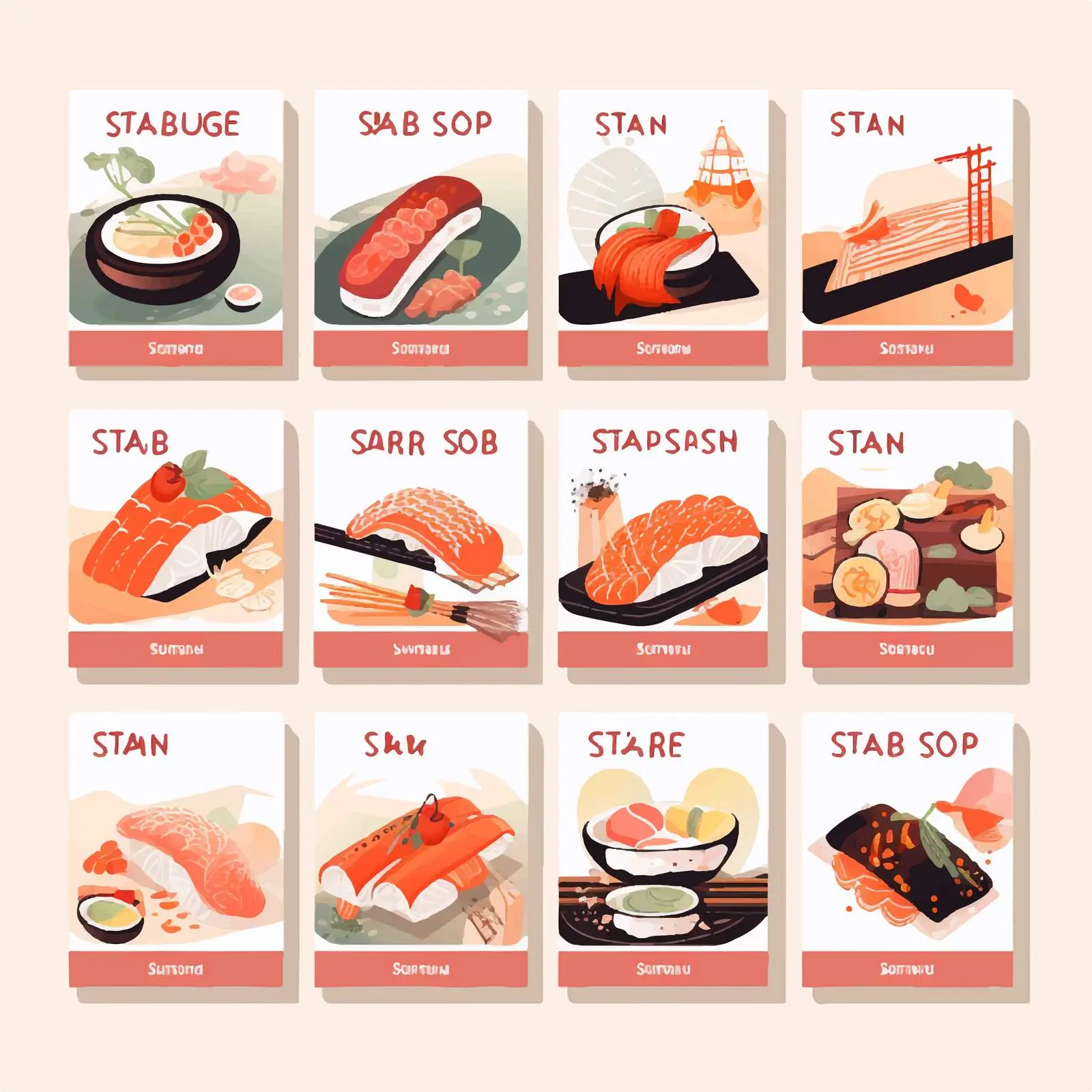 Japanese Sushi Card Designs for Asian Cuisine — free download from Dotvec