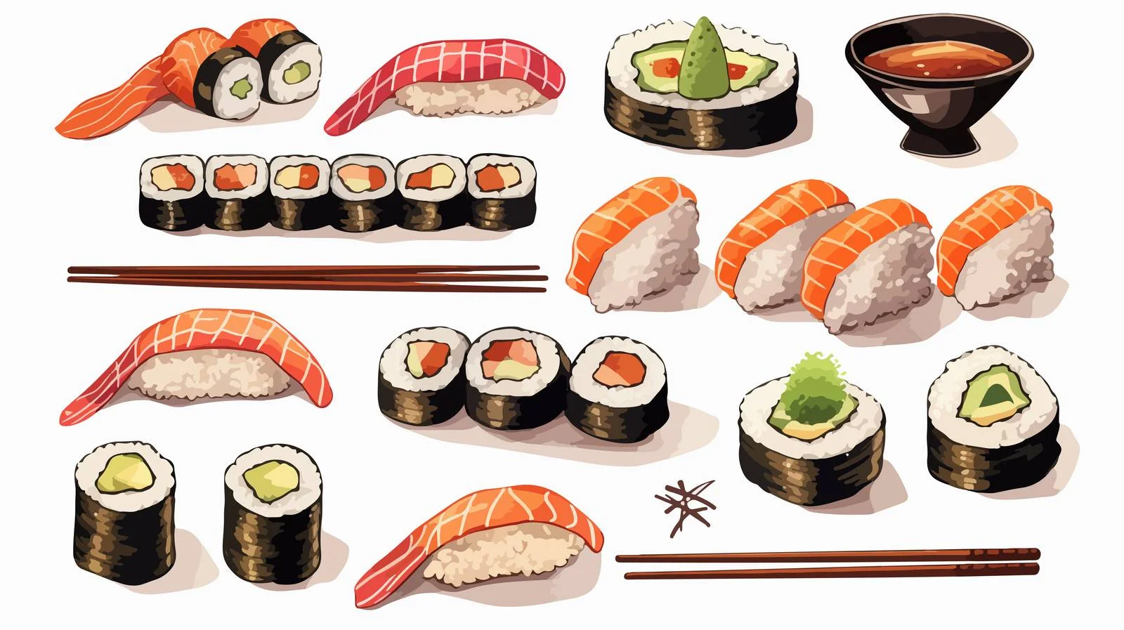 Exquisite Sushi Rolls with Wasabi and Chopsticks — free download from Dotvec