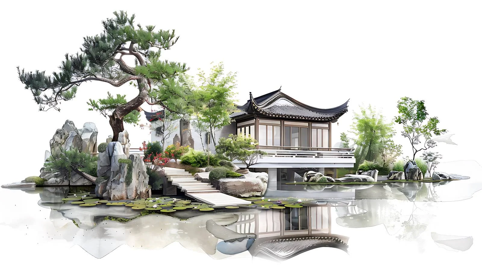 Tranquil Suzhou Garden on White Background — free download from Dotvec