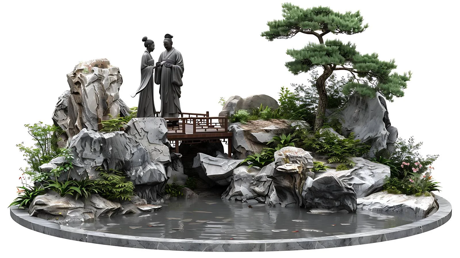Elegant Suzhou Garden Couple Portrait White Background — free download from Dotvec