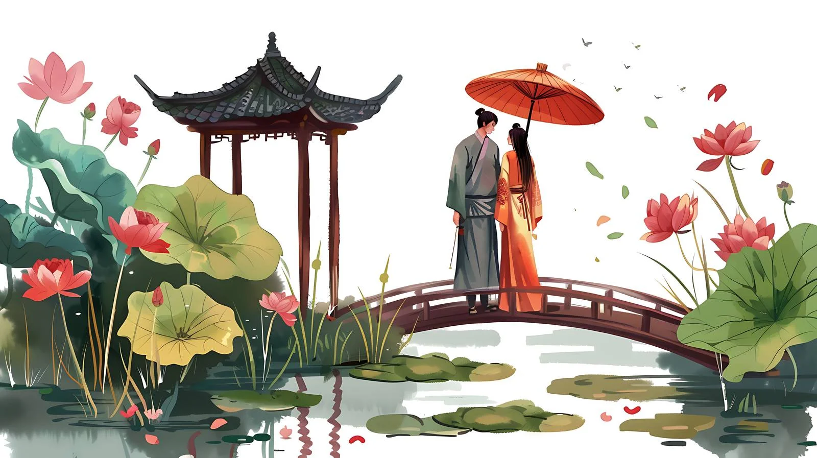Tranquil Suzhou Garden Couple Isolated Background — free download from Dotvec