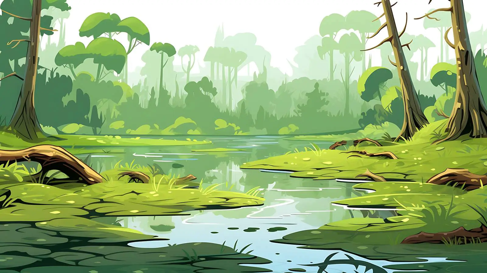 Illustrated Swamp Landscape Game Background — free download from Dotvec