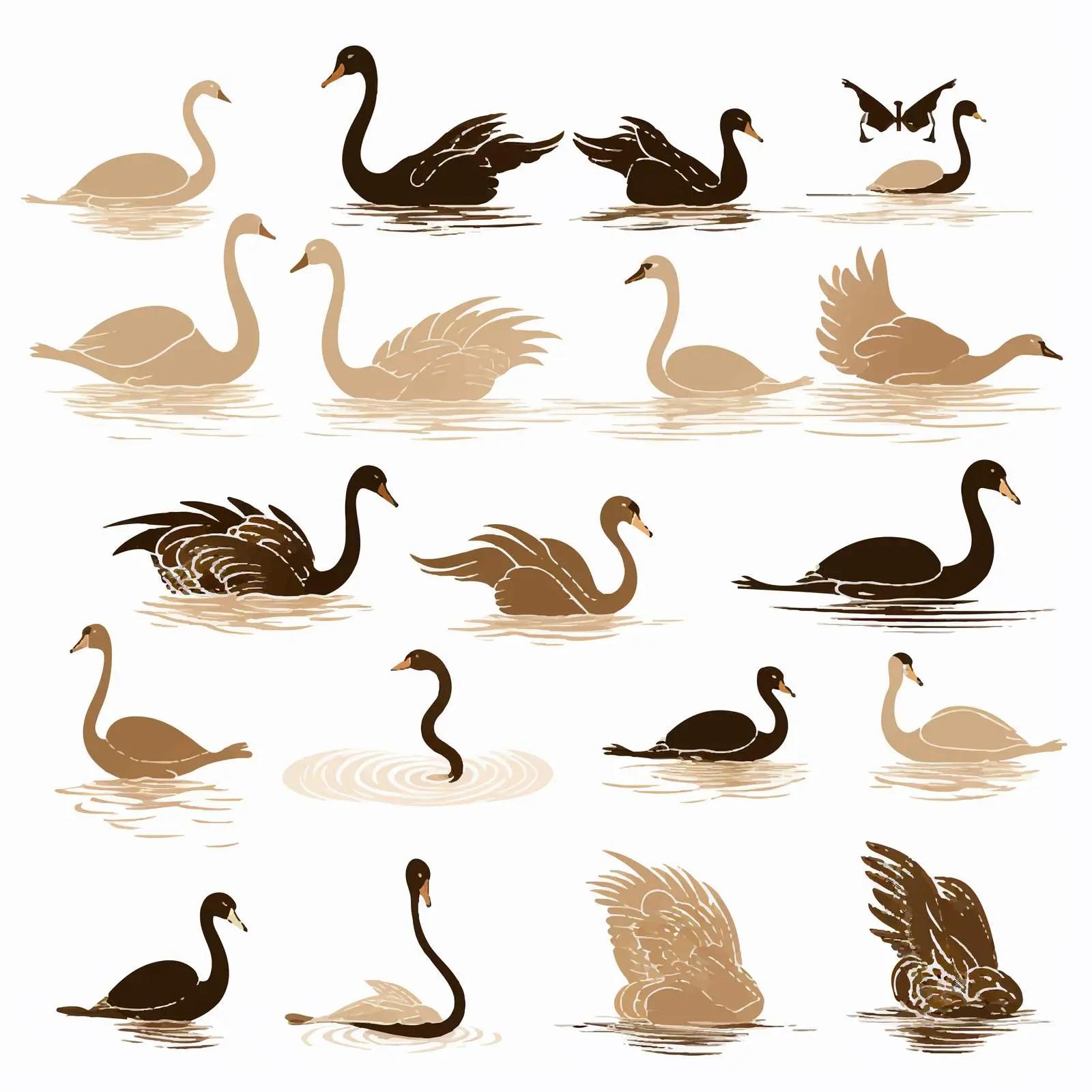 Bronze Line Art Swan Silhouettes Vector Set — free download from Dotvec