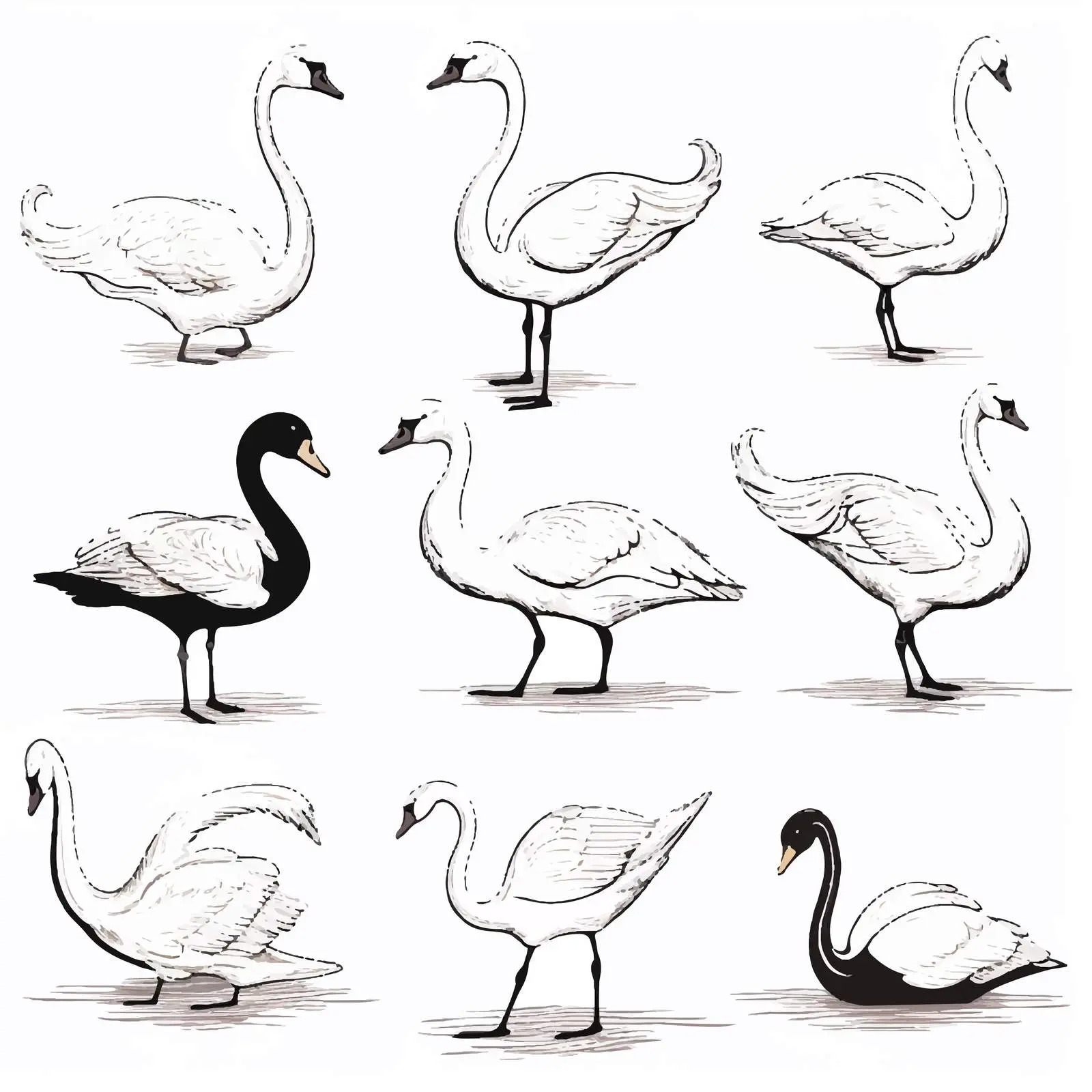 Bronze Line Art Swan Silhouettes Vector Set — free download from Dotvec