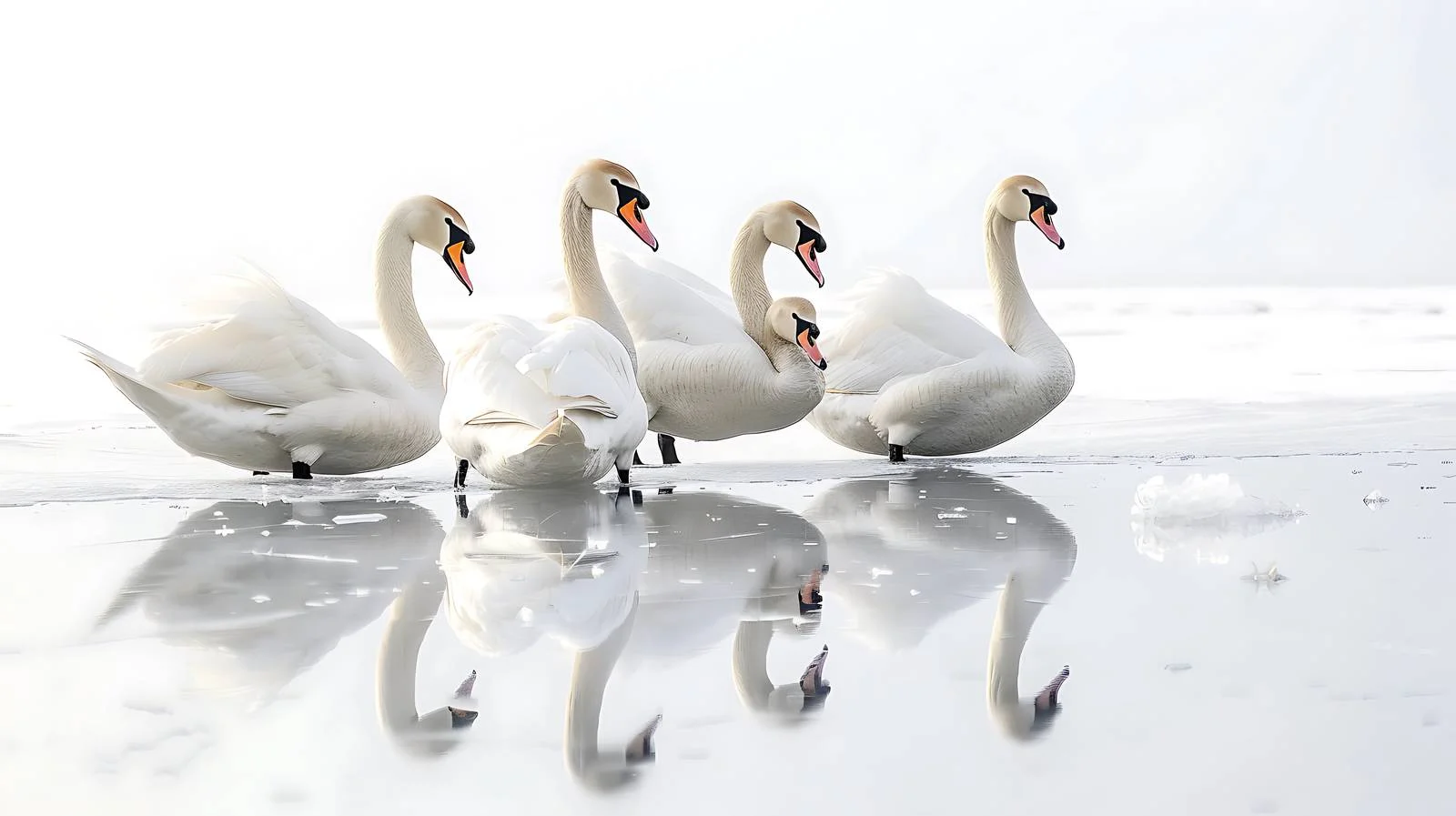 Majestic swans on frozen winter lake — free download from Dotvec