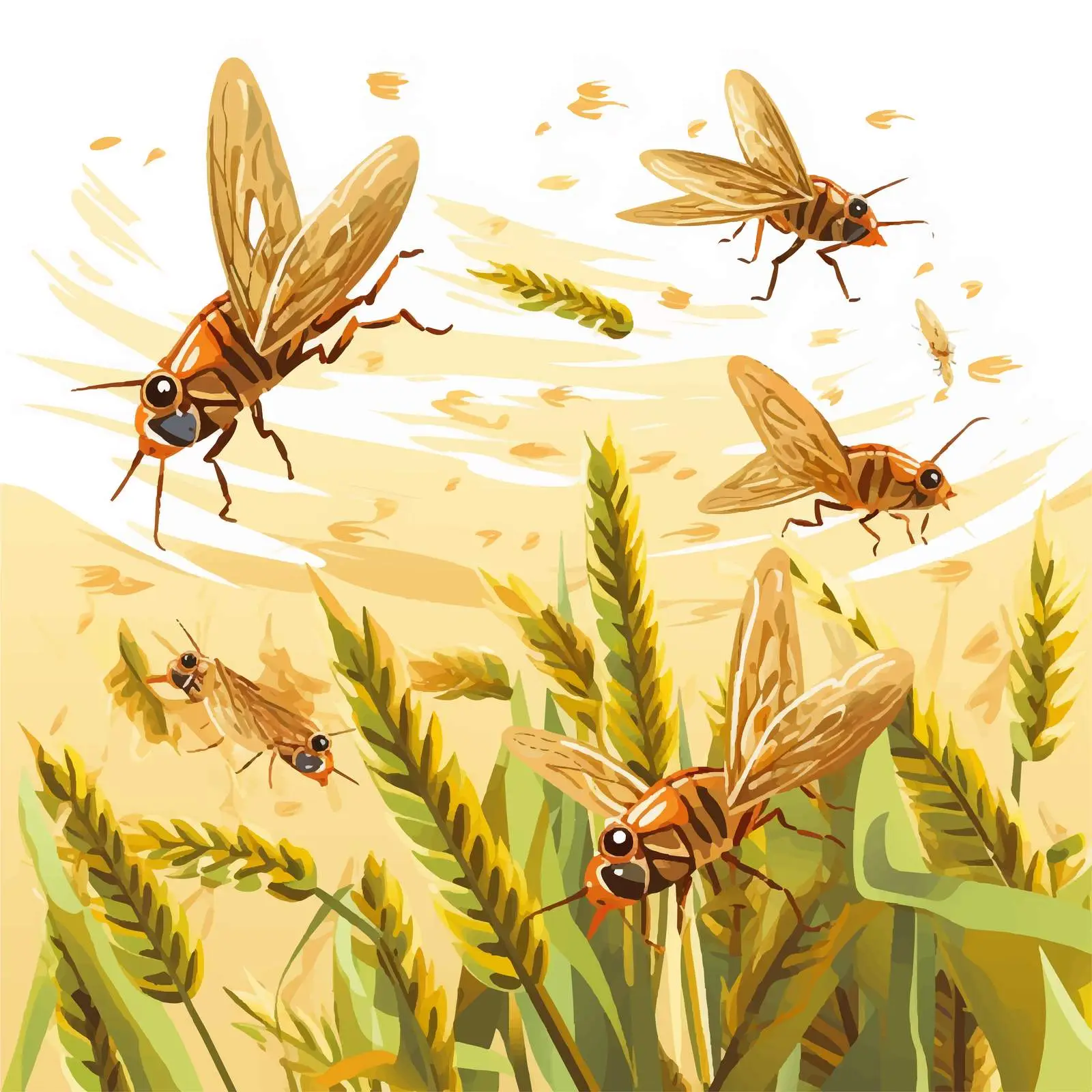 Locust Swarm Vector Illustration Attacking Plants – free natural disasters image from Dotvec