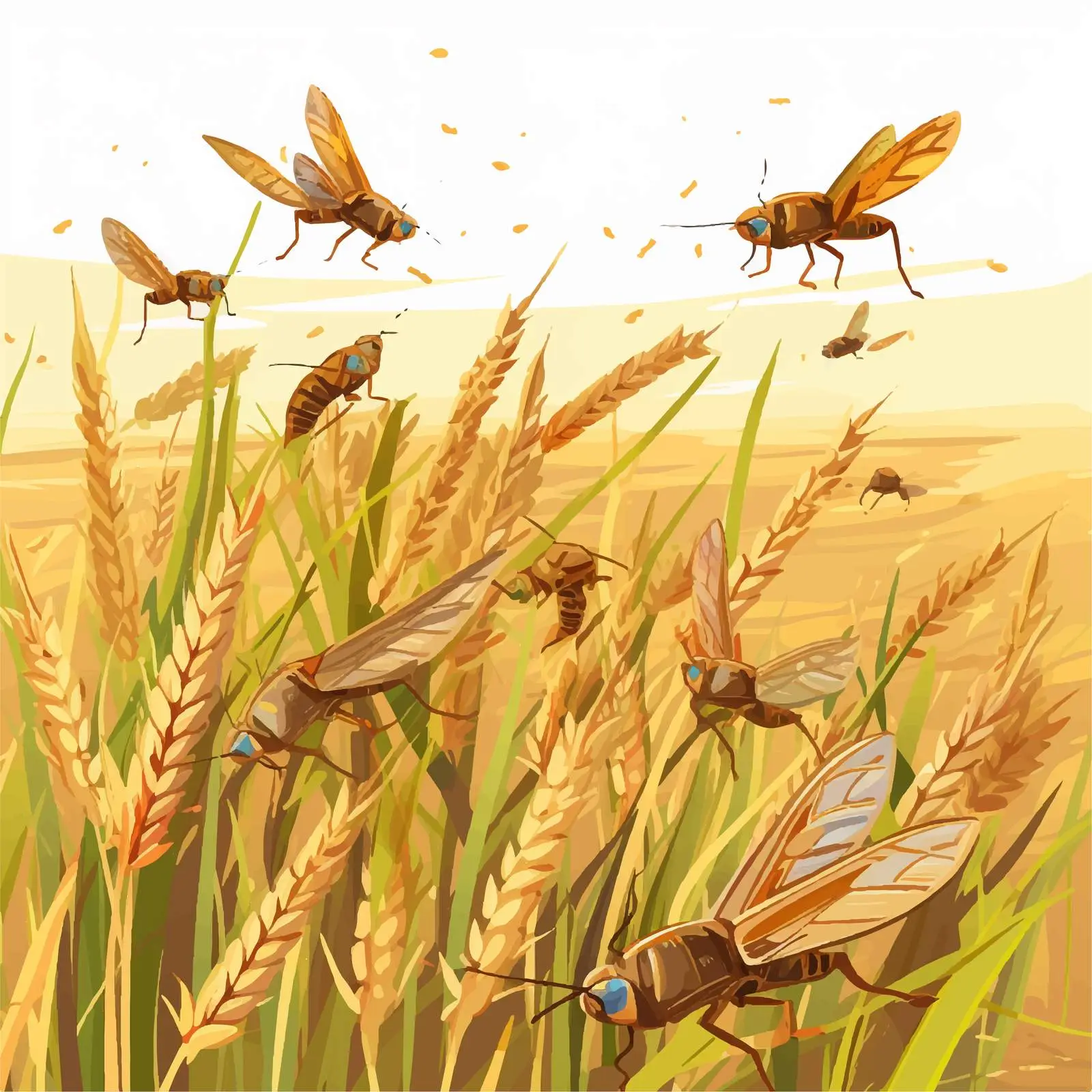 Locust Swarm Attacking Plants Vector Illustration — free download from Dotvec