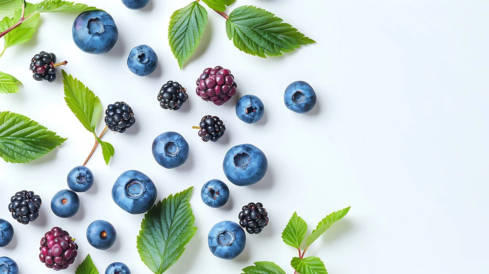 Berry Mix with Green Leaves on White — free download from Dotvec