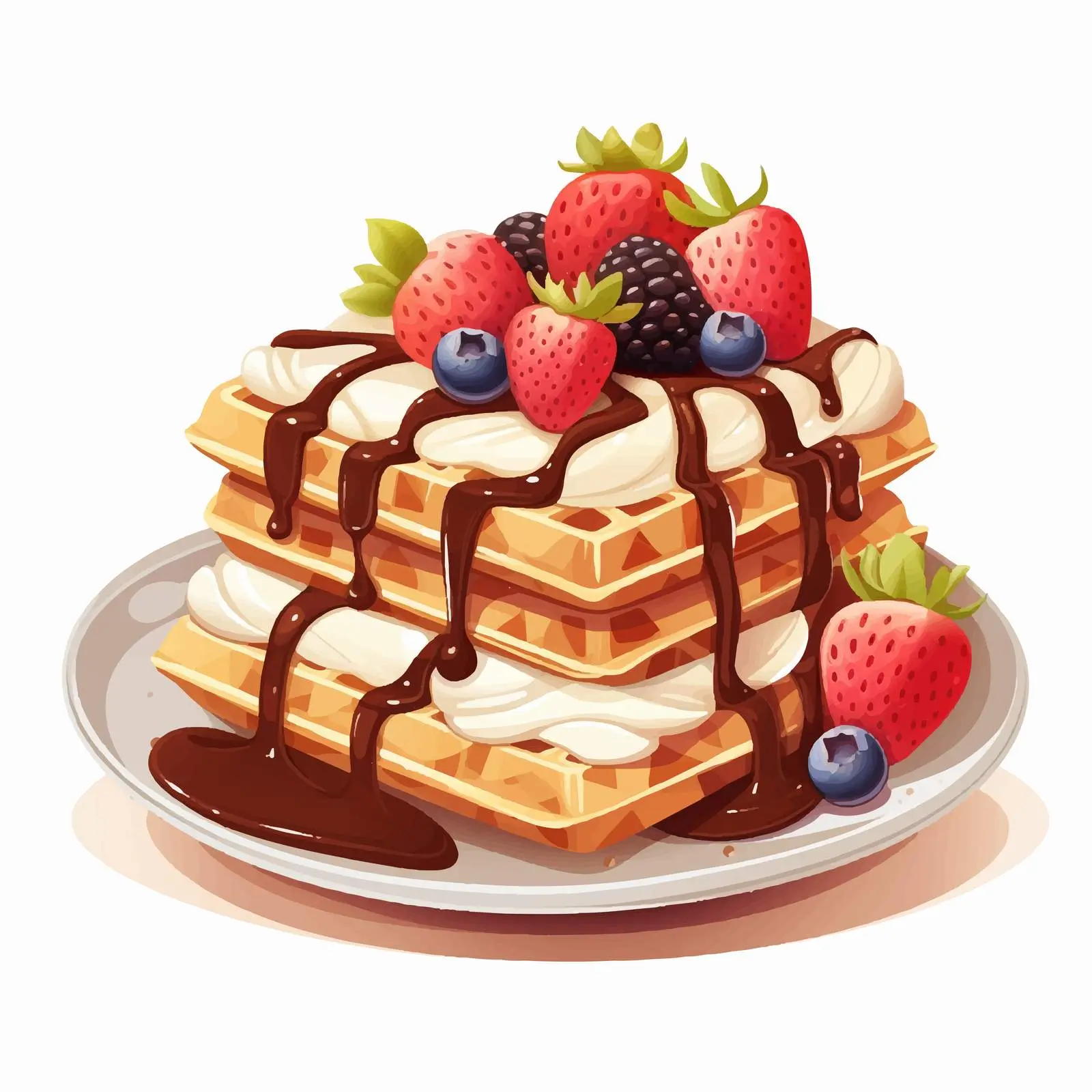 Delicious Viennese Waffles with Cream and Chocolate – free culinary illustration image from Dotvec