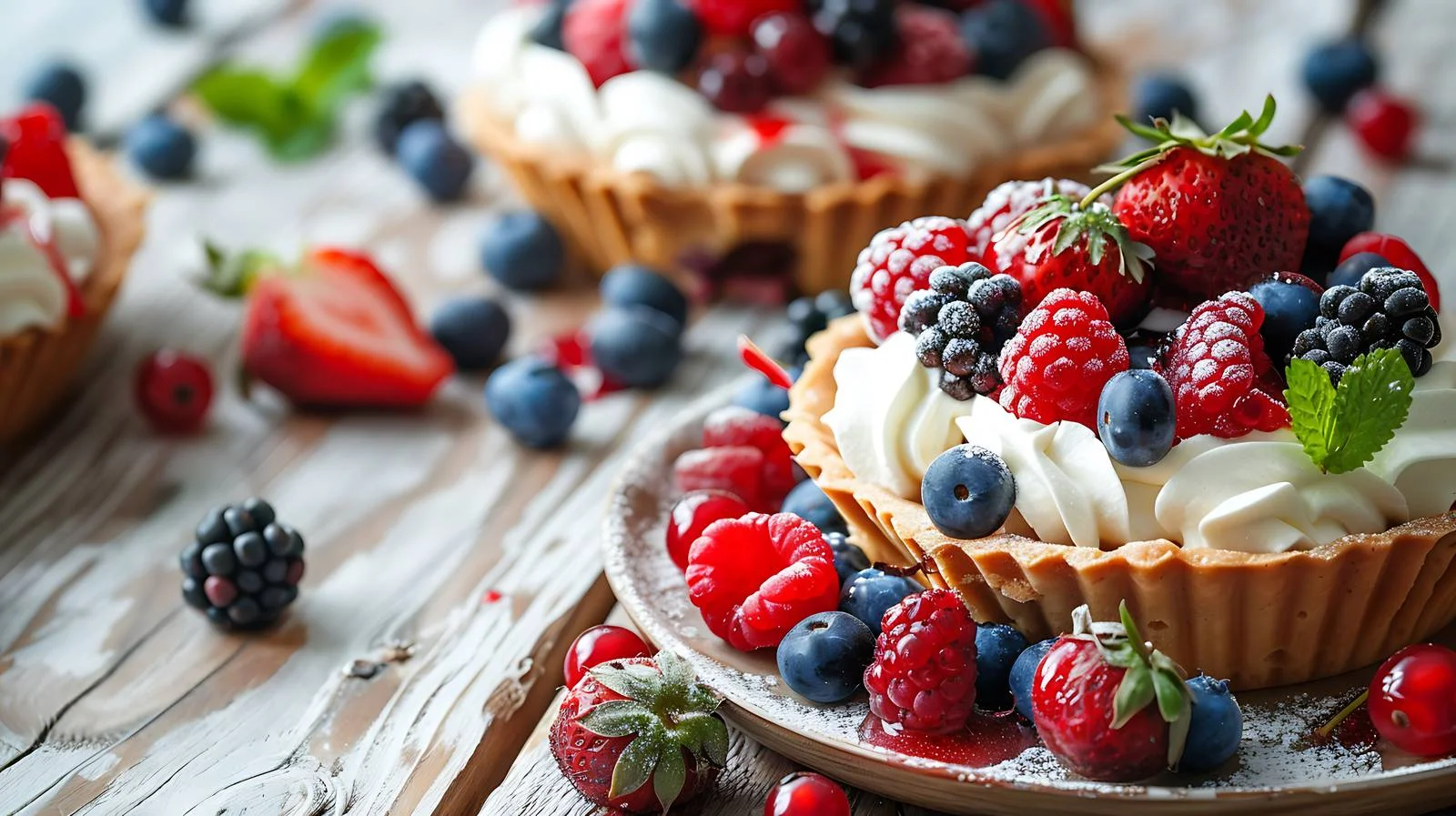 Delectable Berry Desserts Displayed Wooden Background — free download from Dotvec