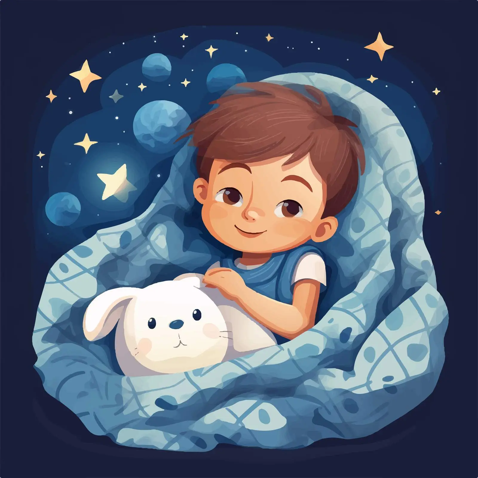 Sleeping Boy with Rabbit Plush Toy — free download from Dotvec
