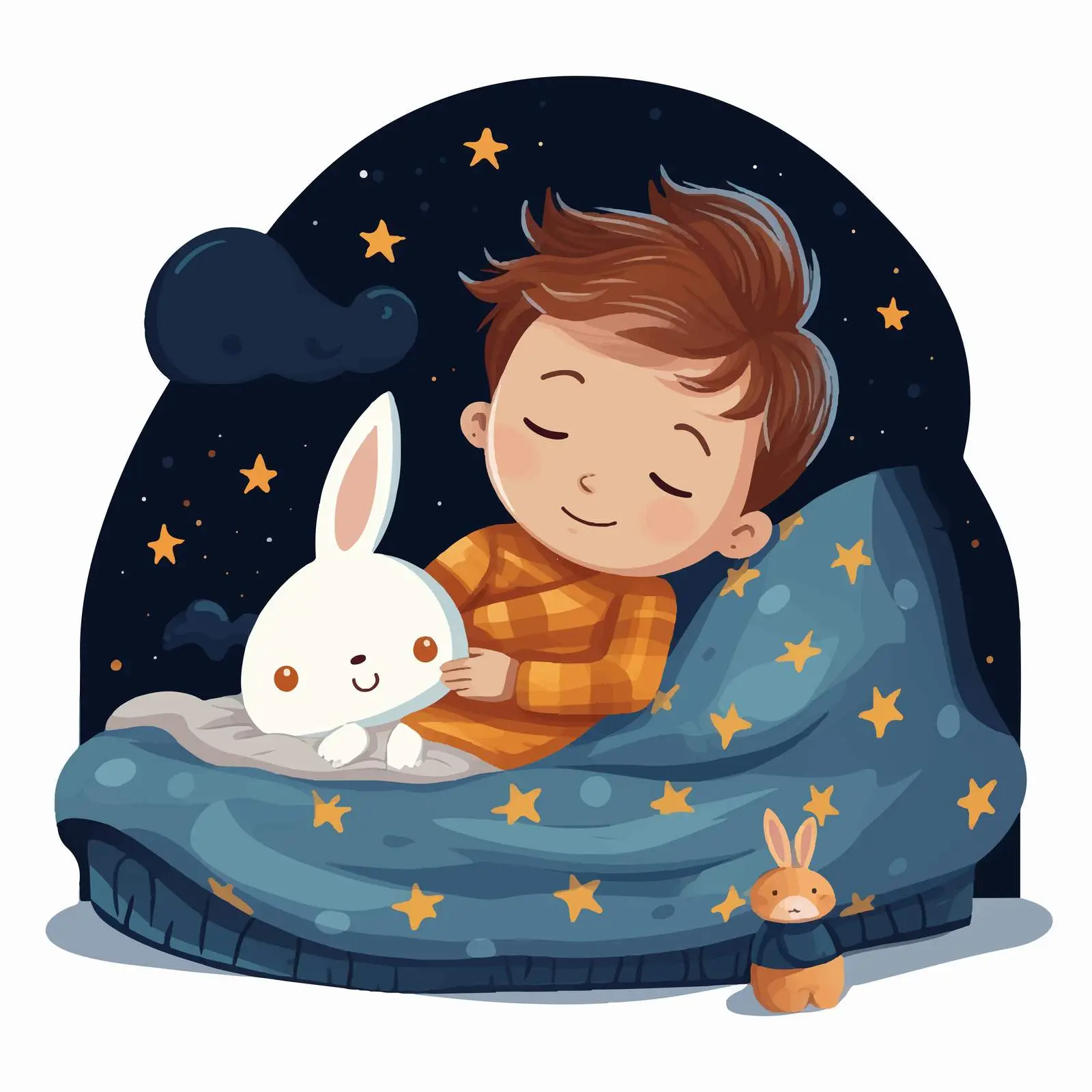 Sleeping Boy with Rabbit Plush Toy – free lullaby image from Dotvec