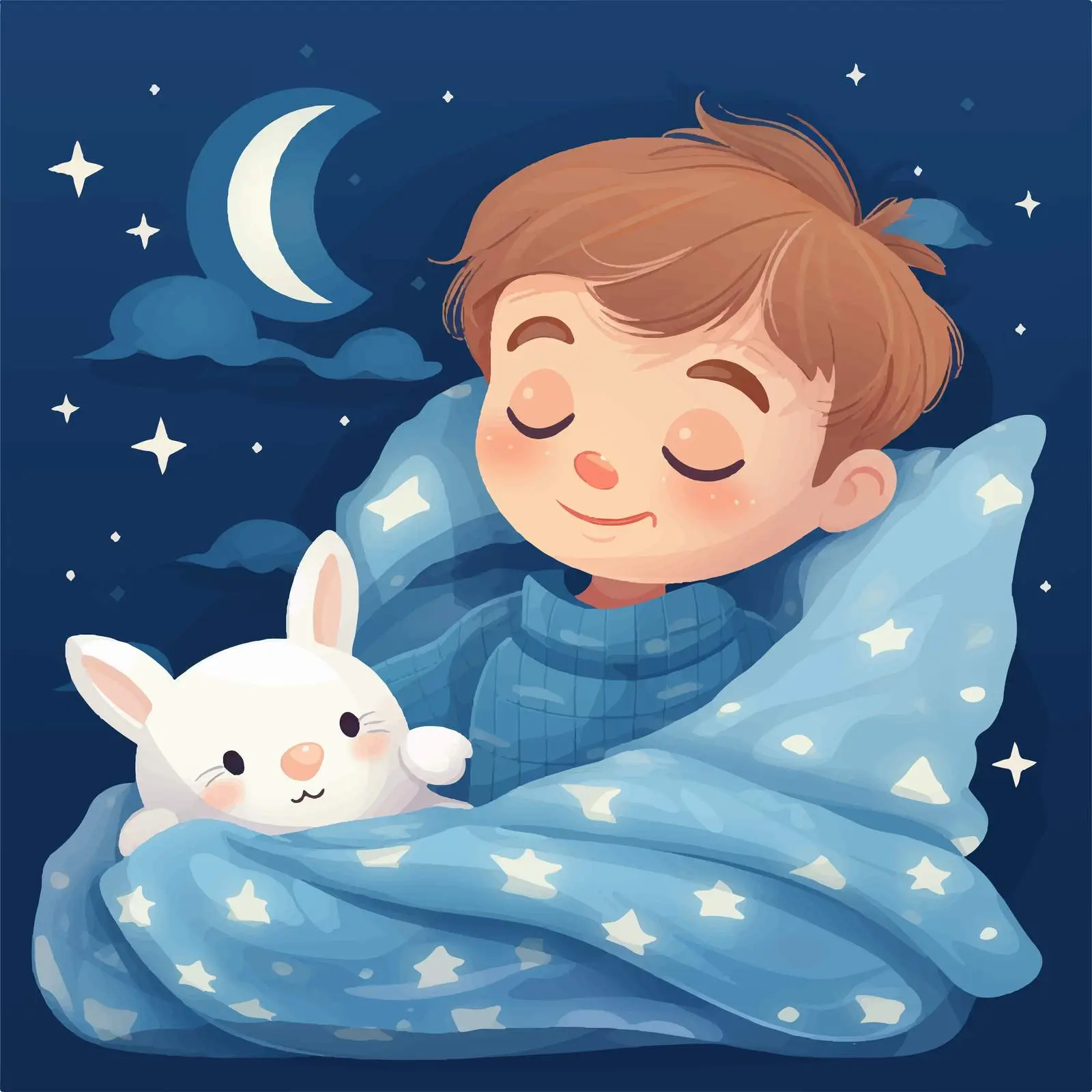 Sleeping Boy with Rabbit Plush Toy — free download from Dotvec