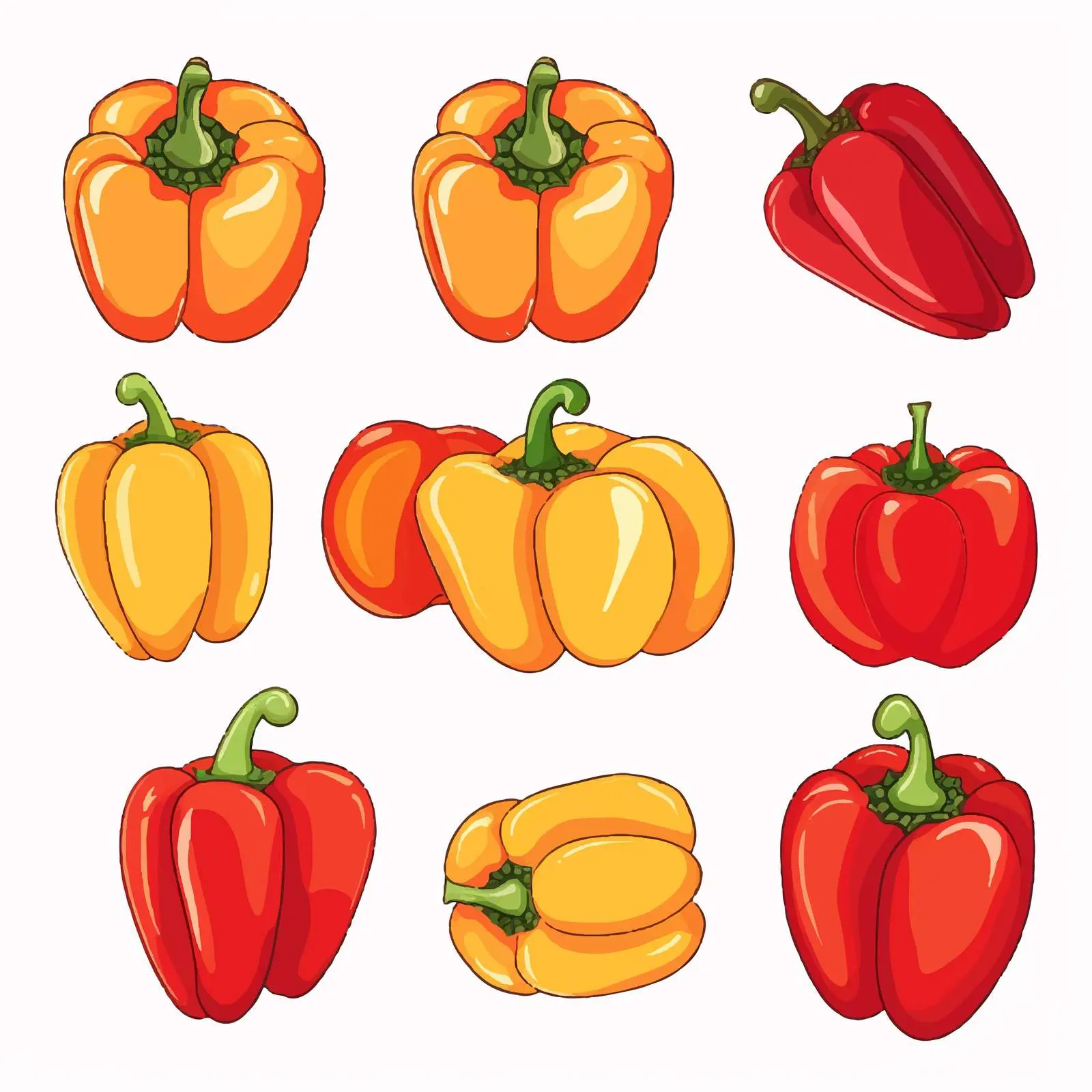 Sweet Pepper Line Vector Illustration on White Background – free colorful pepper image from Dotvec