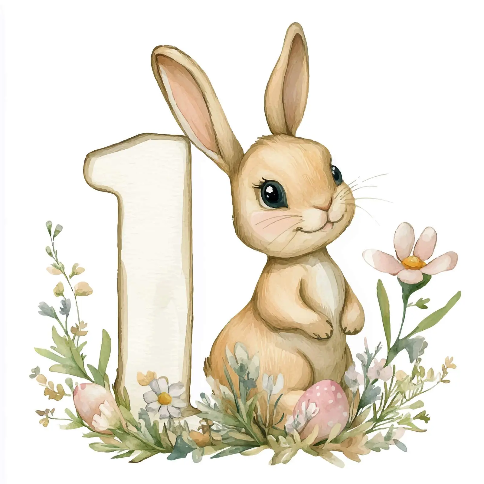 Easter Rabbit Watercolor Figure with Letters — free download from Dotvec