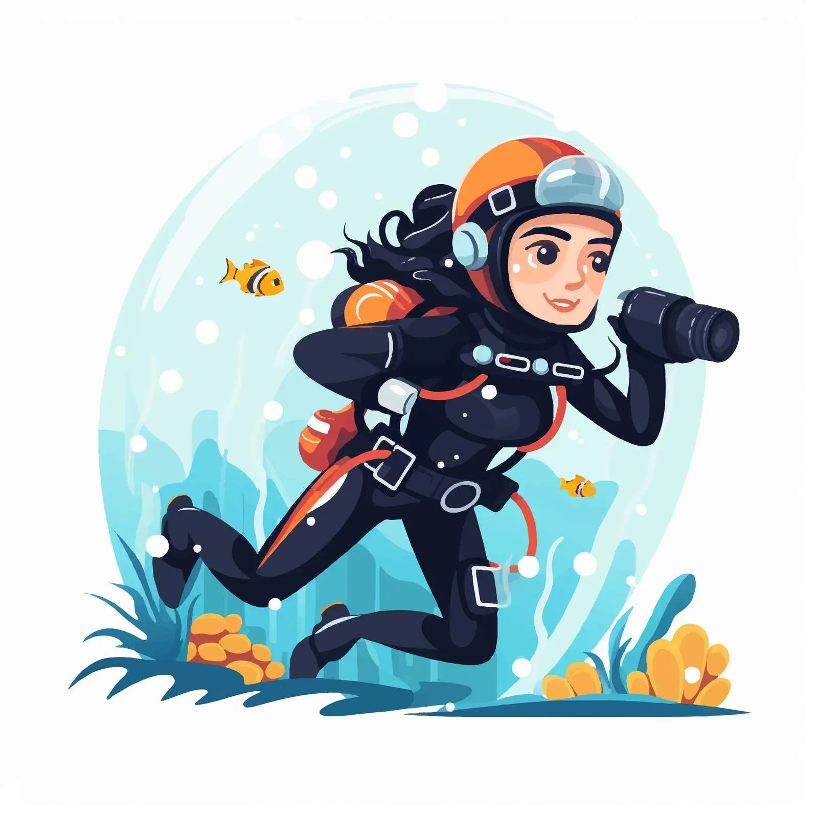 Female Scuba Diver Flat Vector Illustration — free download from Dotvec