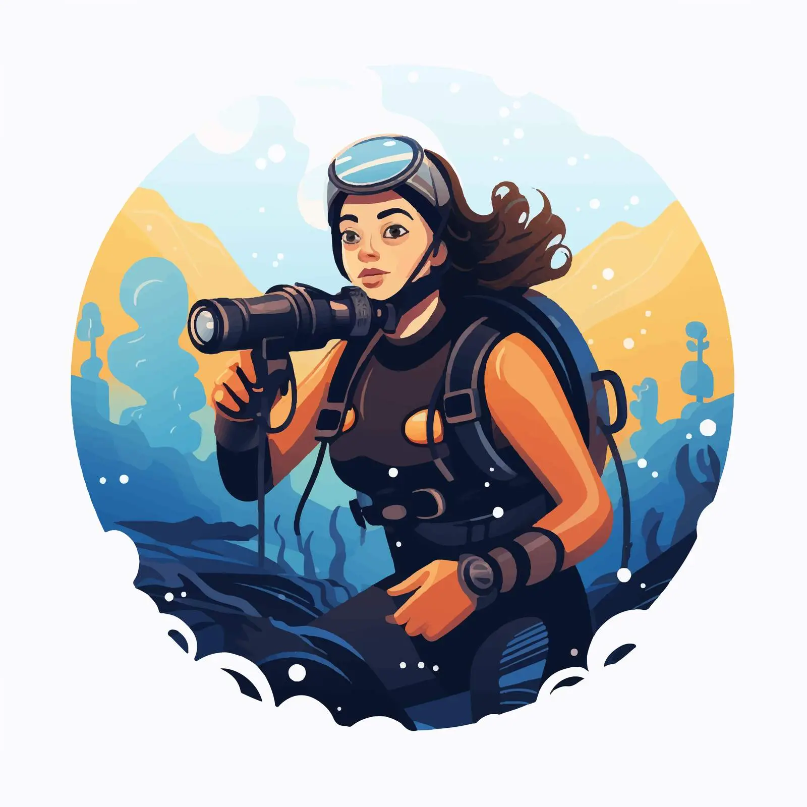 Flat Vector Illustration of a Female Scuba Diver — free download from Dotvec
