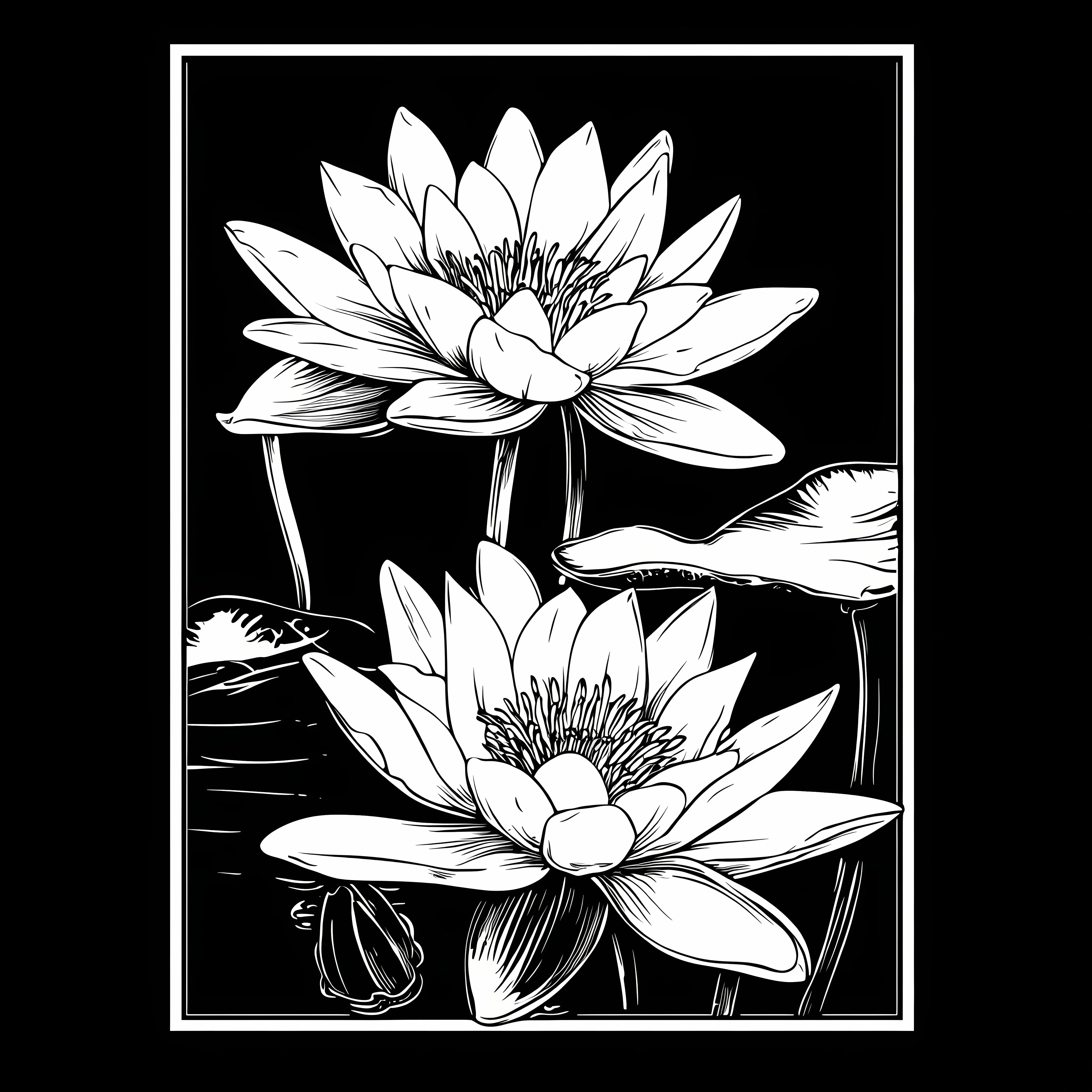 Waterlily Flowers T-Shirt Design on Black Background — free download from Dotvec