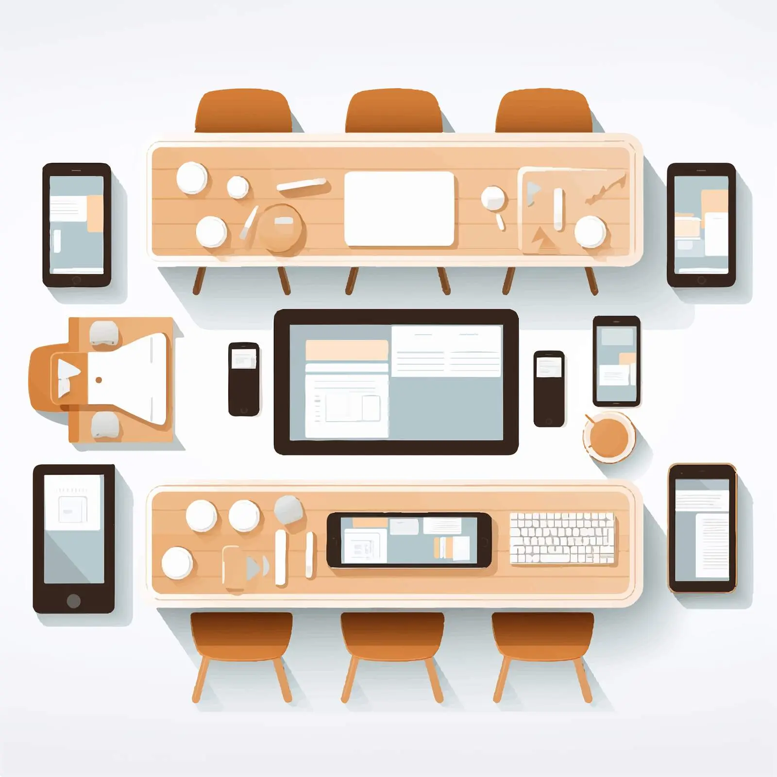 Aerial View of Table with Mobile Mockups — free download from Dotvec