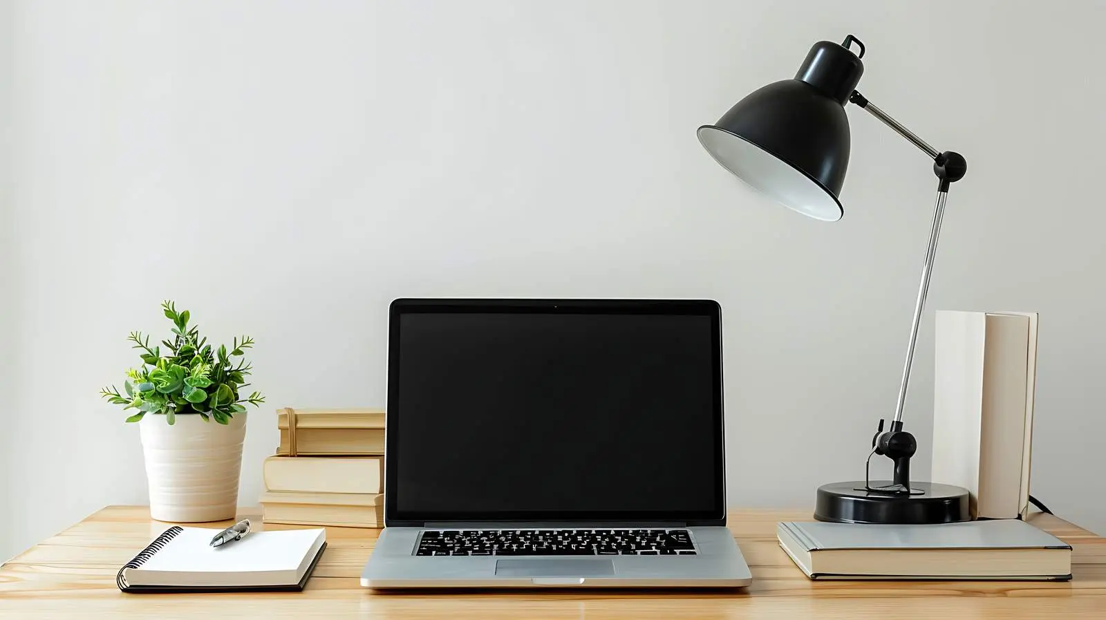 Stylish Table Lamp with Laptop on Wooden Table – free evening image from Dotvec