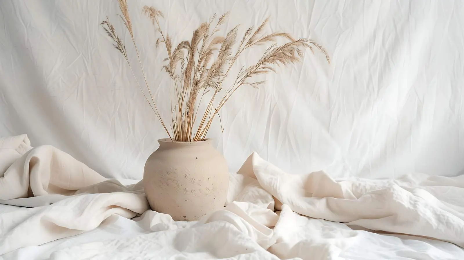 Neutral Tan Beige Clay Pot with Dried Grass — free download from Dotvec