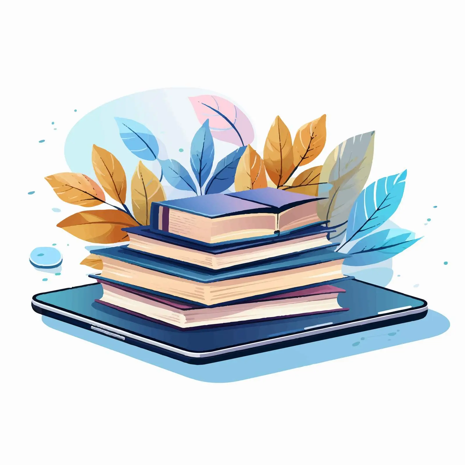 Online Learning Tablet with Books Illustration — free download from Dotvec