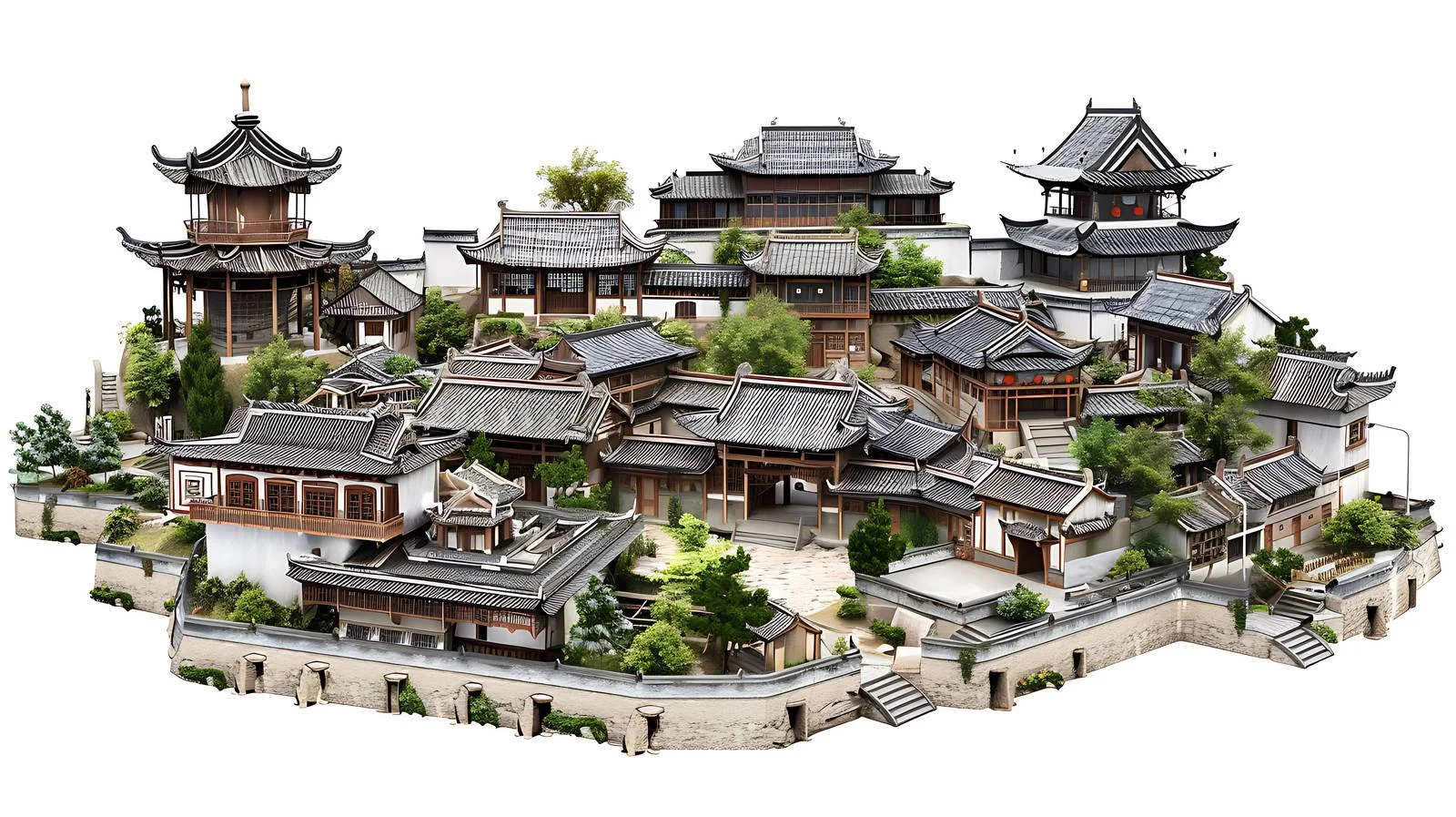 Historic Taining Ancient City on White Background — free download from Dotvec