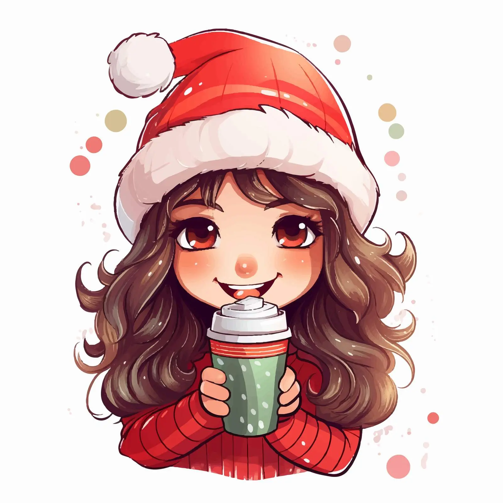 Girl with Hat Enjoying a Festive Drink – free cursive image from Dotvec